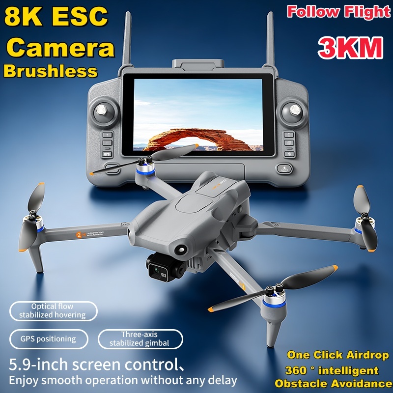 Drone Controller Screen - 5.9インチタッチスクリーン、3軸ジンバル、8K ESCカメラ、GPS、光学フロー、デュアルポジショニング、ブラシレスモーター、障害物回避機能を備えたクアッドコプター。